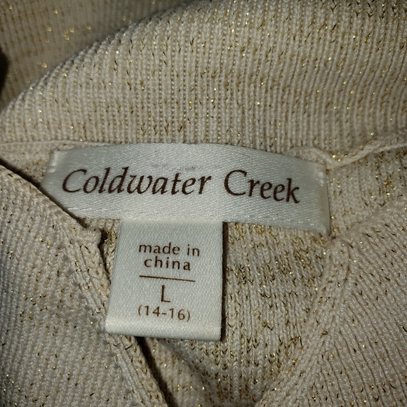 NWOT Coldwater Creek cream & gold metallic mock neck silk sweater Womens… - Picture 4 of 7